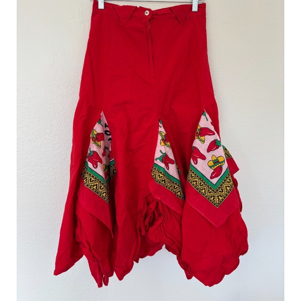 Circle T Skirt 13/14 Red Handkerchief Kitsch Rockabilly Folk Chili Peppers Dance - Picture 6 of 16